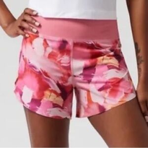 Athleta Run With It Pink and Red Patterned Athletic Running Shorts Size Large